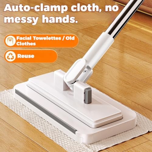 New 51/43/37/in Hands-Free Multi-Purpose Flat Mop – Lazy Cleaning & Face Towel Compatible with Locking Head for Wall Bathroom Toilet Corners Multi-Surface (43in)