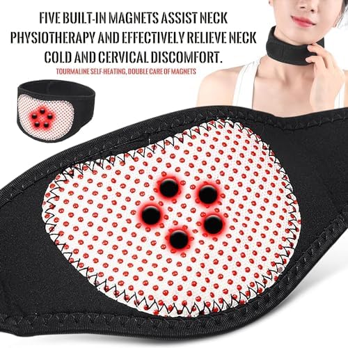 Magnetic Neck Brace, Soft Neck Brace with 5 Magnets Adjustable Self Heating Neck Support for Neck Pain Relief, 2 Pcs