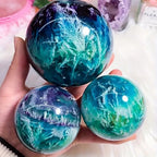 1 PC Feather Fluorite Sphere 5-6cm - Natural Healing Crystal Ball, Polished Decorative Stone for Home & Meditation, Unique Fluorite Crystal with Natural Feather Patterns