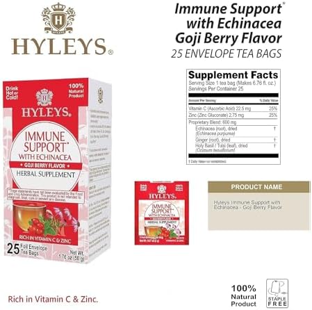 Hyleys Immunity Tea With Echinacea Goji Berry Flavor - 25 Tea Bags (1 Pack) - Support Your Immune System