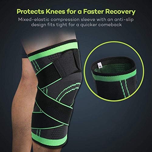 Compression Knee Sleeve Knee Brace for Men & Women Knee Support for Running, CrossFit, Basketball, Pain Relief, Meniscus Tear Arthritis ACL MCL Faster Recovery Adjustable Strap Single Wrap