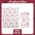 100 Floral Guest Napkins Red White Toile Disposable Paper Napkins Flower Bathroom Hand Towels for Tea Party Christmas Bridal Baby Shower Party Supplies (Red)