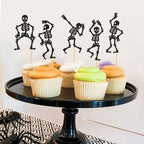 25Pcs Glitter Black Skeleton Cupcake Toppers Human Dance Skeleton Cupcake Picks for Halloween Party Decorations Horror Halloween Boys Girls Goth Birthday Wedding Cupcake Decorations