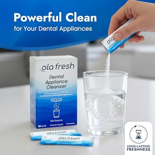 TCS Fresh Retainer Cleaner – Powder Solution for Denture, Aligner, Nightguard, Mouthguard & Retainer – Mint Essence Flavor, 12 Packets (3 Month Supply)