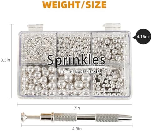Kasvan silver Mix Sugar Sprinkles - Edible Candy Pearls with 4-Claw Sprinkle Pen,118g/4.16 Oz, Gift Box Pack, Baking Cake Decorations, Ice Cream Toppings and Cookie Decorating, Wedding Party Chirstmas Supplies