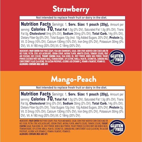 Welch's Fruit Snacks, Fruit 'n Yogurt Variety Pack, Strawberry, Mango Peach, Gluten Free, Bulk Pack, Single Serve, 0.7 oz Bags (Pack of 40)