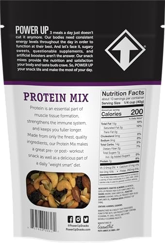 Power Up Premium Trail Mix - Protein Packed 14oz, No Added Sugar, Made Without Peanuts, Gluten Free, Vegan, Non-GMO