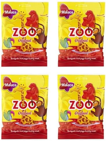 Malaco Zoo Original Fruit Taste Chewy Gummy 4 packs of 80g