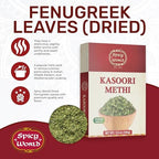 Spicy World Dried Fenugreek Leaves (Kasoori Methi) 3.5oz Box (100g) - All Natural | Vegan | Gluten Friendly | NON-GMO | Indian