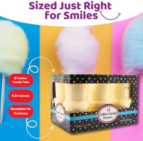 ALBERT'S Cotton Candy – 12 Pack – Yellow Fluffy Sweet Treat – Resealable Tubs – Perfect for Parties & Events (Banana)
