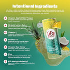 Life Cider Pineapple Coconut Apple Cider Vinegar Soda, 4 Pack, Organic Sparkling AVC Drink, Natural Flavors, Promotes Gut Health, Vitamins C, B12, Zinc, D3