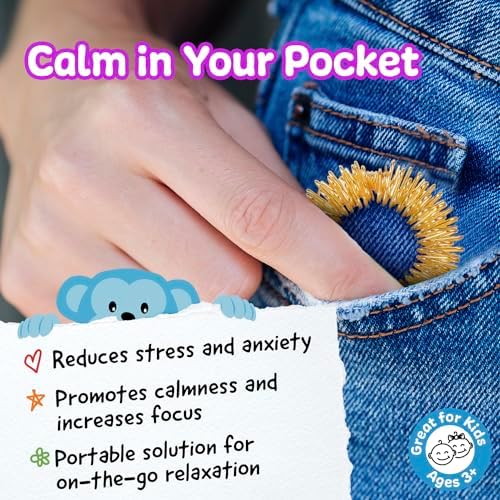 IMPRESA Spiky Sensory Acupressure Fidget Rings - 10-Pack, 1 in Dia, Silver & Gold - Stress Relief Fidget Ring - Tactile Stimulation with Spiky Sensory Band - Compact Stress Relief Toy