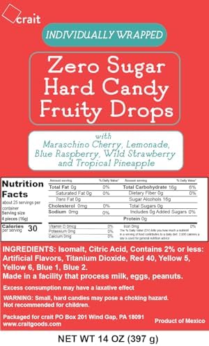 Sugar Free Hard Candy – Assorted Fruit Flavors – Individually Wrapped Fruity Drops Zero Sugar Candy Variety 14 Ounce