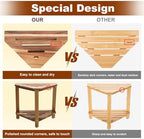 IBosins Corner Shower Stool with Storage Shelf Shower Foot Rest for Shaving Legs Small Bench for Inside Shower to Sit on Bath Seat - Acacia Wood