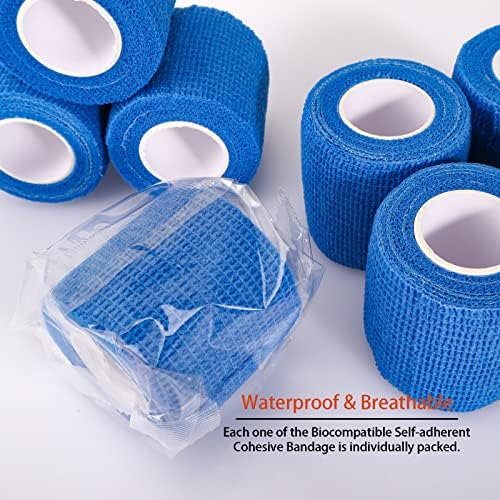 24 Pack Self Adhesive Cohesive Bandage Wrap, 2” x 5 Yards Blue Athletic Tape Pre Wrap Elastic Medical Tape Non Woven Bandage Rolls Vet Wrap for First Aid Medical, Sports, Knee, Ankle, Wrist Sprains