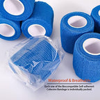 24 Pack Self Adhesive Cohesive Bandage Wrap, 2” x 5 Yards Blue Athletic Tape Pre Wrap Elastic Medical Tape Non Woven Bandage Rolls Vet Wrap for First Aid Medical, Sports, Knee, Ankle, Wrist Sprains