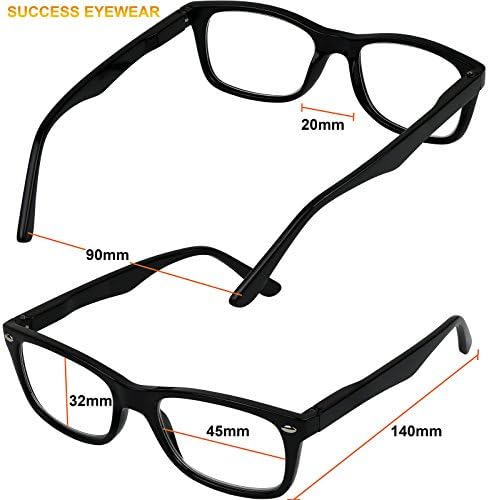 Success Eyewear Reading Glasses Set of 4 Black Quality Readers Spring Hinge Glasses for Reading for Men and Women
