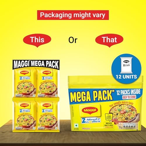 Maggi 2 Minutes Noodles Masala, 70 grams pack (2.46 oz)- 12 pack - Made in India