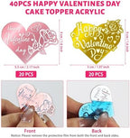 40Pcs Happy Valentines Day Cake Topper Acrylic Heart Cupcake Toppers Rose Carving Mirror Valentine's Cake Decorations for Anniversary Party Supplies Gifts (2 Designs)