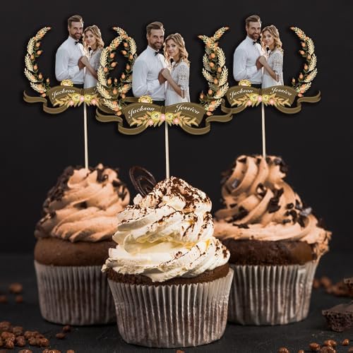 Custom Romantic Photo Cupcake Toppers | Non-Edible Anniversary Decorations | Couple Portrait Cake Toppers
