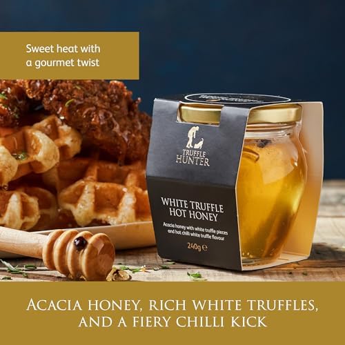 TruffleHunter - White Truffle Hot Honey - Acacia Honey with Truffle Pieces & Chilli Condiment - 8.46 Oz