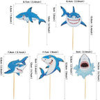 30Pcs Shark Cupcake Toppers Happy Birthday Sea Cake Picks for Shark Ocean Theme Kids Birthday Baby Shower Party Supplies