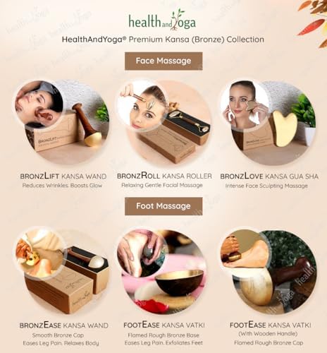 HealthAndYoga™ BronzEase Kansa Foot Massager - Kansa Wand Ayurveda Benefits of Bronze - Massage Wand to Restore Luster Through Detoxification (Stick - Smooth)