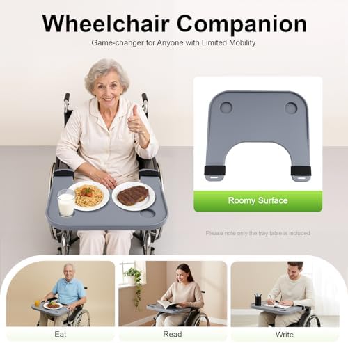 Foldable Wheelchair Tray Table with Cup Holders Wheelchair Lap Desk for Adults, Seniors Eating Reading Resting
