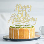 Sleyberoy golden Glitter Happy 50th Anniversary Cake Toppers -Wedding Anniversary Party Decorations, 50th Wedding Anniversary, Company Anniversary Party, Birthday Party Decorations