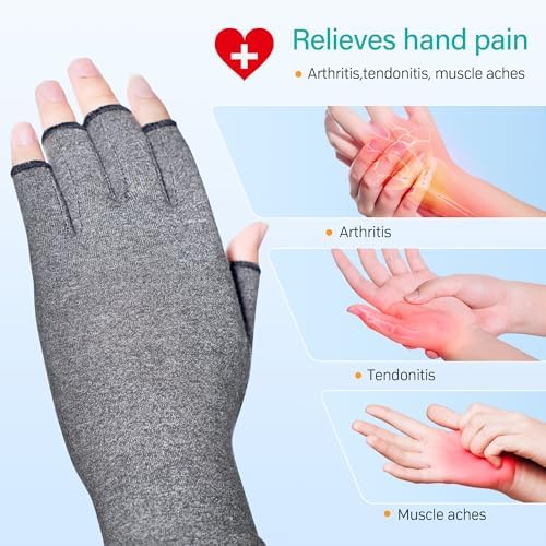 Compression Arthritis Gloves, 2 Pairs Fingerless Hand Support Wrist Brace for Men & Women, Carpal Tunnel Pain Relief Gloves for Rheumatoid, Tendonitis, Swelling (Black and Grey, Small)