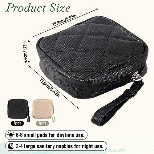 2 Pcs Sanitary Napkin Storage Bag,Period Bag, Period Pouch,Feminine Menstrual Pad Tampon Organizer,Portable Sanitary Pads Pouches First Period Kit for Teen Girls Women Ladies(Black&Beige)