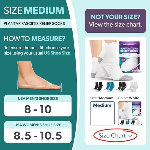 BraceAbility Plantar Fasciitis Socks - Ankle Compression Socks for Foot Pain Relief, Heel Spurs, Achilles Tendonitis, Full-Toe Arch Support Sleeve Socks for Women and Men (1 Pair - M White)