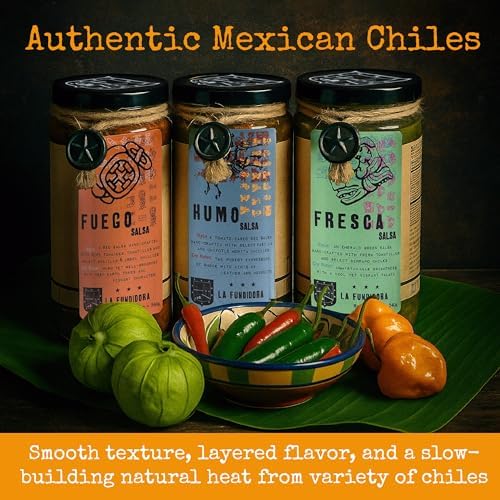 La Fundidora Trio Fresca, Fuego, Humo Salsas, Authentic Traditional Mexican Recipe, Smooth Homemade Spicy Dip, Fresh Small Batch - Variety 3 Pack