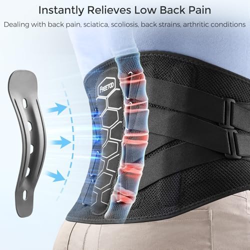 FREETOO Back Brace for Lower Back Pain Relief with Pulley System,Lumbar Support Belt for Men & Women with Lumbar Pad, Ergonomic Design and Soft Breathable 3D Knit Material,for Herniated Disc,Sciatica