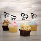 28Pcs Love Heart Cupcake Toppers Black Glitter Love Heart Wedding Ring for Marriage Engagement Anniversary Bridal Shower Valentines Birthday Party Cake Decorations Supplies