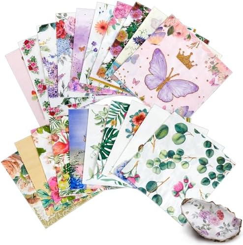 Crtiin 20 Pack Decoupage Napkins Floral Napkins Flower Cocktail Paper Decorative Toilet for Valentine's Day Birthday Party Beautiful Gorgeous, 20 Styles Each 6.5 Inches(Style 1)