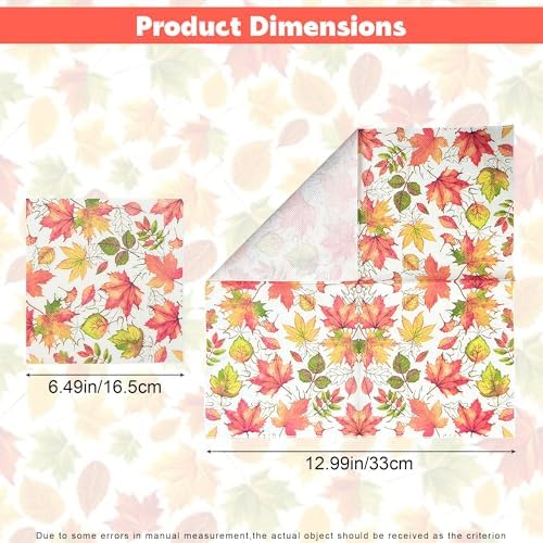 20Pcs Fall Leaves Cocktail Napkins, Disposable Thanksgiving Paper Napkins, Decorative Fall Maple Leaf Beverage Dinner Hand Napkin for Autumn Harvest Birthday Holiday Party Supplies, 6.5 x 6.5 Inch