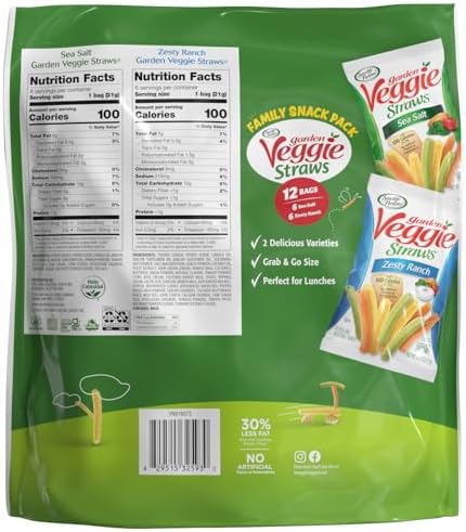 Sensible Portions Veggie Straws Multi-Pack, Sea Salt & Zesty Ranch, Kid Snacks, Veggie Snacks, 0.75 oz Bag (Pack of 12)