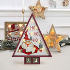 E-view Wooden Advent Countdown Calendar with Lights and 2 Blocks - Days Until Christmas Countdown - Wood Snowman Santa Christmas Tree Tabletop Decoration Rustic Holiday Xmas Decor for Home (Santa)