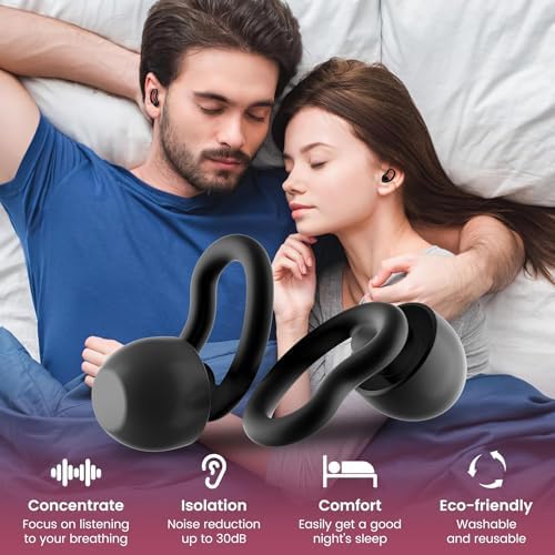 Ear Plugs for Sleeping, 2 Pairs Reusable Ear Plugs for Side Sleepers, 6 Sizes Silicone Ear Tips (Single & Dual Layer) 30dB Noise Reduction for Snoring, Travel & Focus