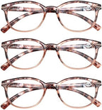 MODFANS Reading Glasses 1.75 Women 3 Pack Spring Hinge Fashion Round Stylish for Reading with Pouch
