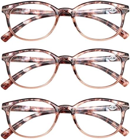 MODFANS Reading Glasses 1.75 Women 3 Pack Spring Hinge Fashion Round Stylish for Reading with Pouch