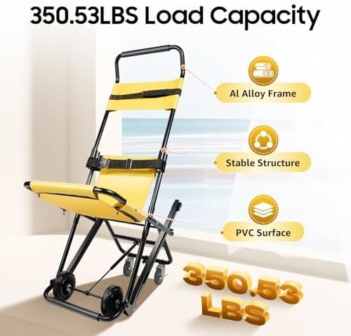 Manual Transport Stair Chair, 350.53 lbs Capacity, Portable Folding Evacuation Chair with Safety Belts and Adjustable Headrest