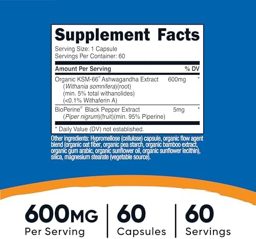 Nutricost KSM-66 Ashwagandha Root Extract 600mg, 60 Veggie Caps - 5% Withanolides - with BioPerine - Full-Spectrum Root Extract