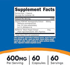 Nutricost KSM-66 Ashwagandha Root Extract 600mg, 60 Veggie Caps - 5% Withanolides - with BioPerine - Full-Spectrum Root Extract