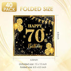 40PCS 70th Birthday Napkins Disposable Paper Napkins Black and Gold Party Decorations Tableware for 70th Birthday Decorations for Men Women for 70th Anniversary Birthday Wedding Party Supplies