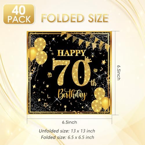 40PCS 70th Birthday Napkins Disposable Paper Napkins Black and Gold Party Decorations Tableware for 70th Birthday Decorations for Men Women for 70th Anniversary Birthday Wedding Party Supplies