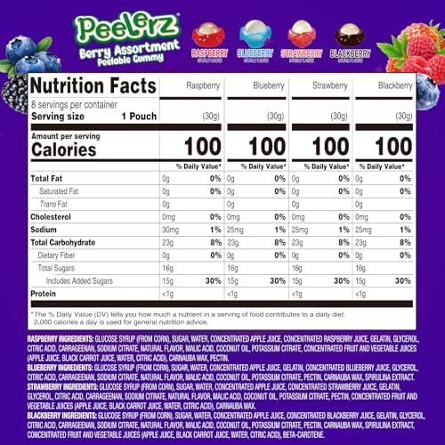 AMOS Peelerz Berry Assortment Gummy Candy 240g | Peelable Fruit-Shaped Gummies Made with Real Fruit Juice | Fun Peeling Snack for Kids & Adults | Peelerz Assorted Gummy Berry Mix