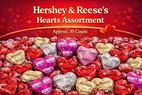 Valentine's Day Milk Chocolate Hearts Candy Mix, Approx 35 Pieces of Milk Chocolate Peanut Butter Creme Hearts, Milk Chocolate Hearts with Extra Creamy & Cookies n Creme Pink Hearts - Individually Wrapped in Pastel Valentine's Day Foil