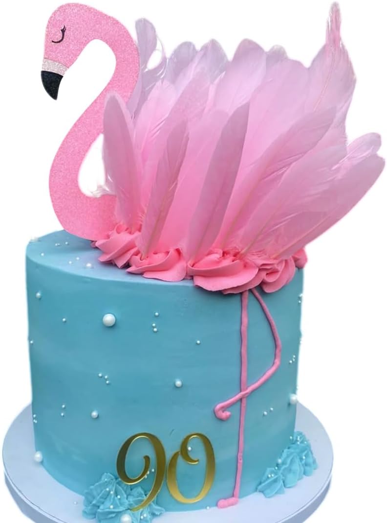 Flamingo Cake Toppers with Flamingo head plumages Set for Birthday Party Supplies Decor